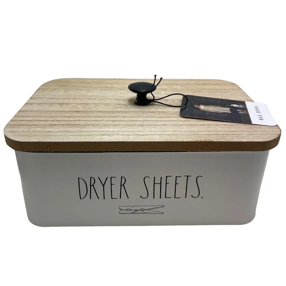 Rae Dunn Dryer Sheets Storage Box With Wooden Lid - Add Class & Sass To Your Lau
